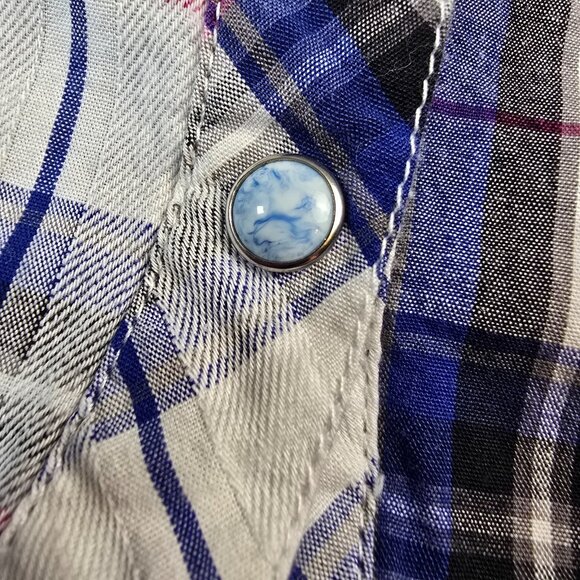 Adiktd Western Top Womens Medium Pink Blue Plaid Embellished Rhinestone Yoke - Picture 12 of 16